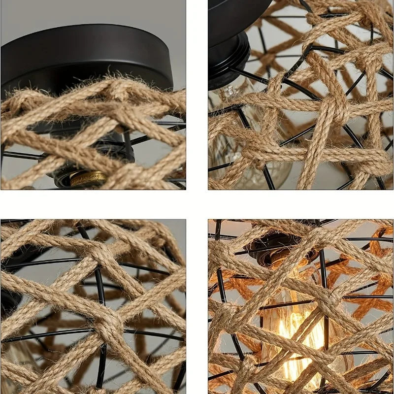 Rustic Rattan Rope Ceiling Light