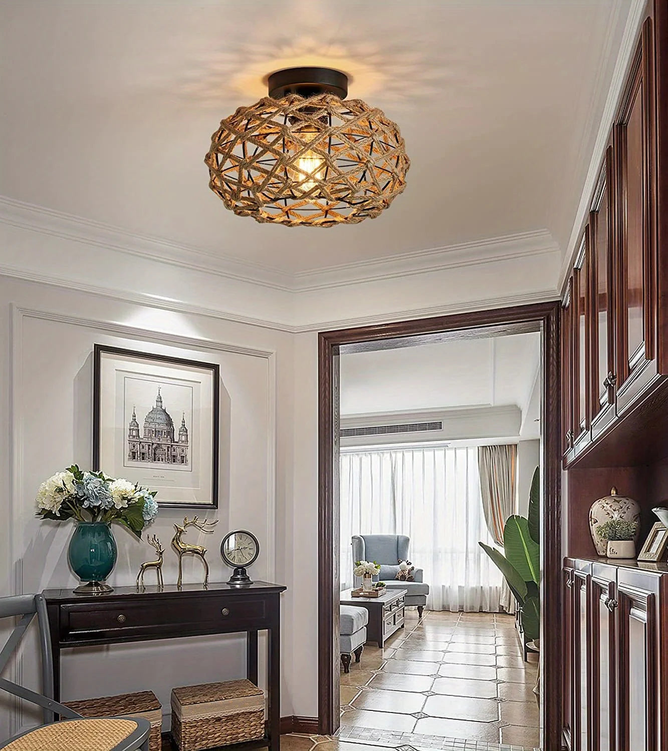 Rustic Rattan Rope Ceiling Light
