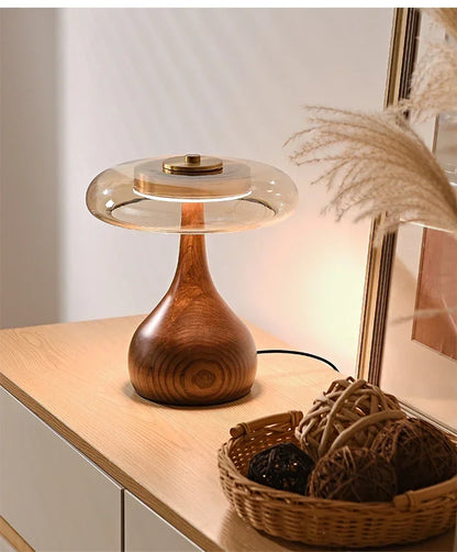 French Retro Wood & Glass Lamp