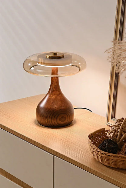 French Retro Wood & Glass Lamp