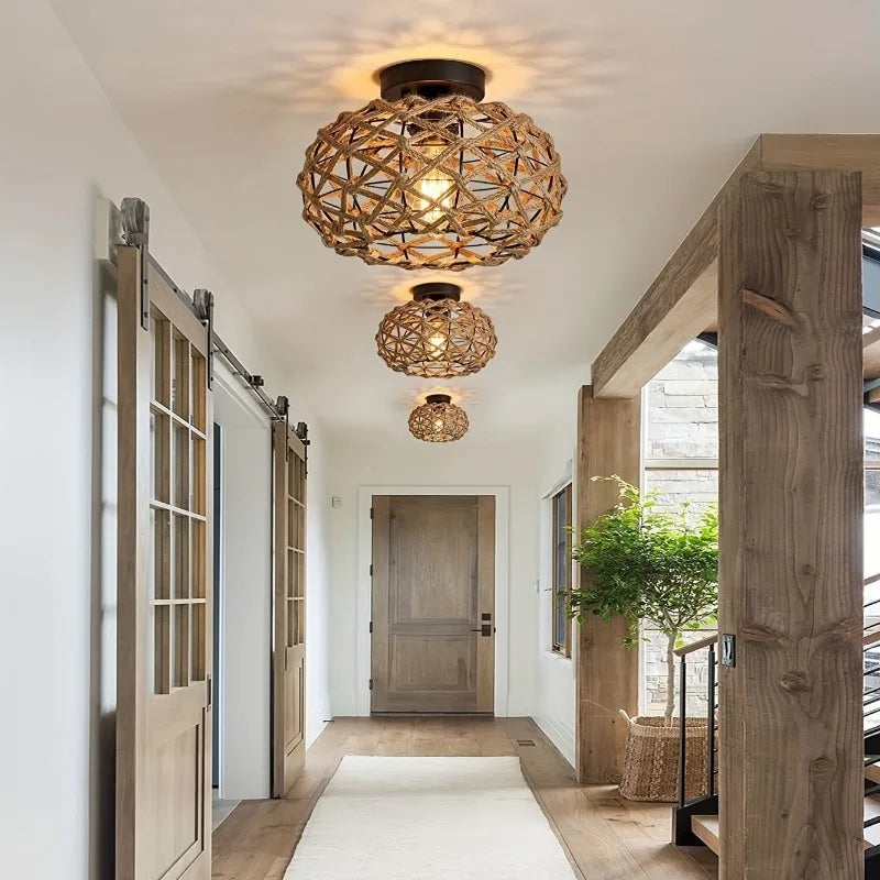 Rustic Rattan Rope Ceiling Light