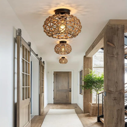 Rustic Rattan Rope Ceiling Light