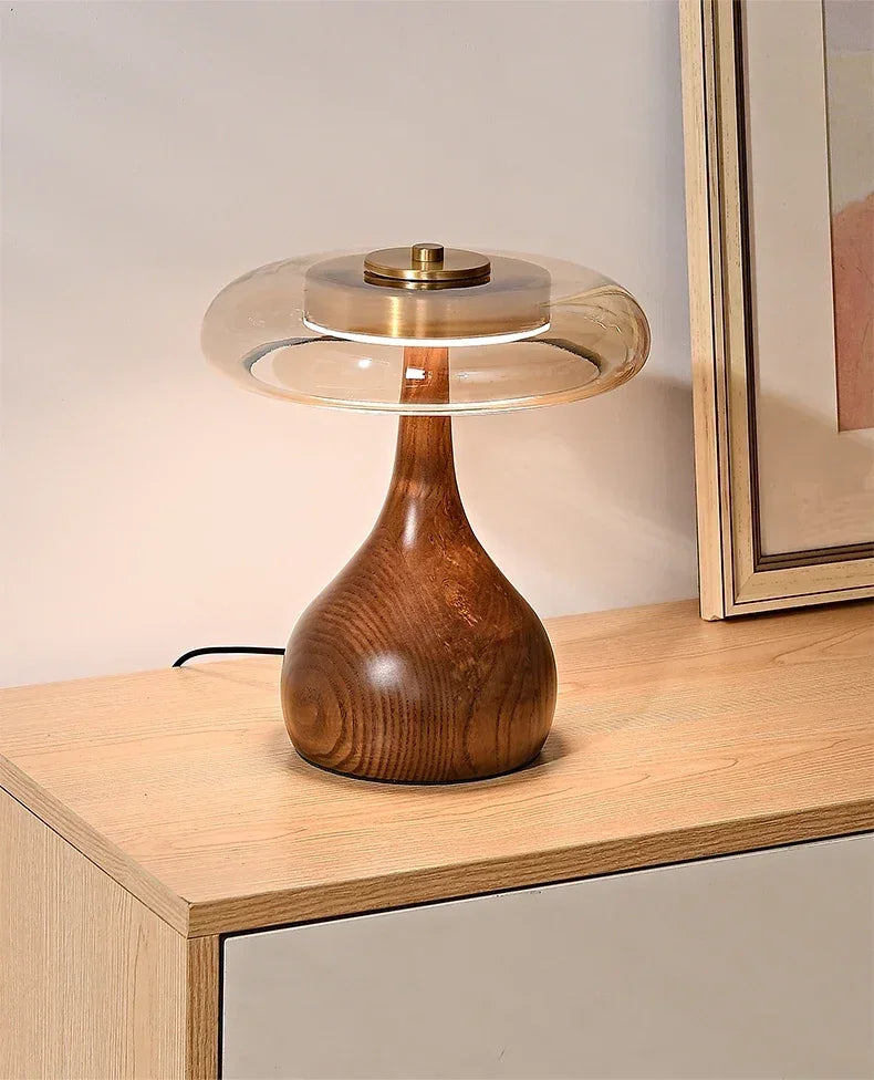 French Retro Wood & Glass Lamp