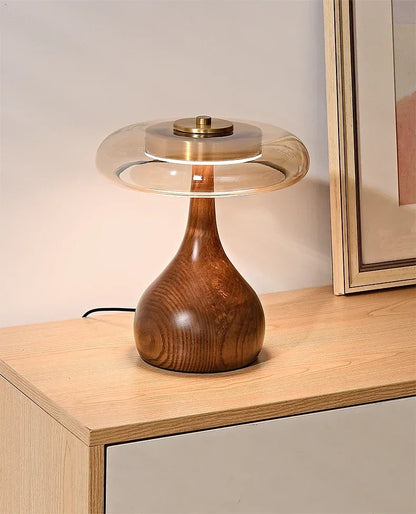 French Retro Wood & Glass Lamp