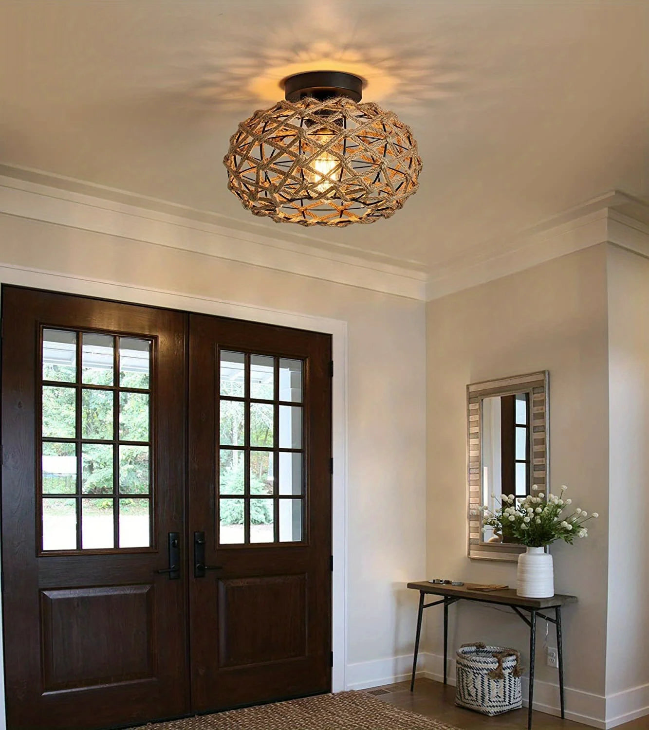 Rustic Rattan Rope Ceiling Light
