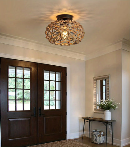 Rustic Rattan Rope Ceiling Light