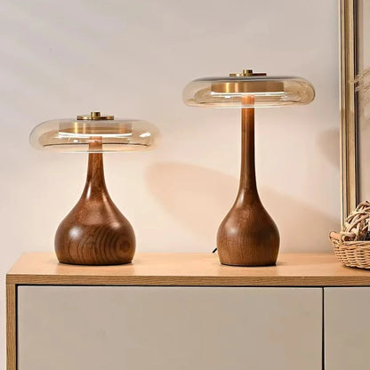 French Retro Wood & Glass Lamp