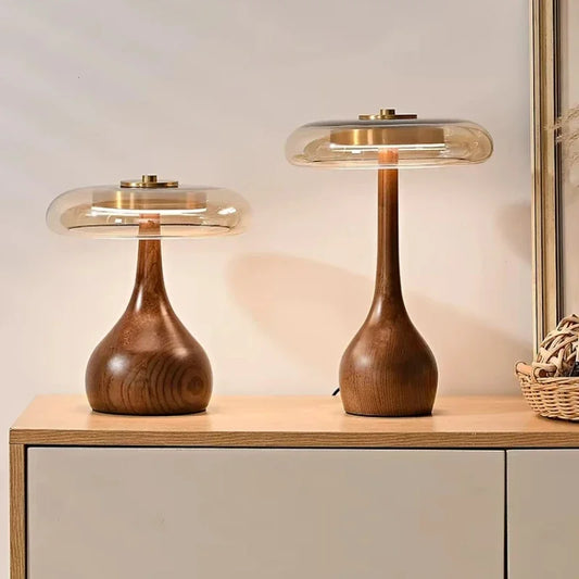 French Retro Wood & Glass Lamp