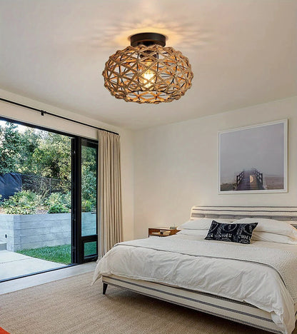 Rustic Rattan Rope Ceiling Light