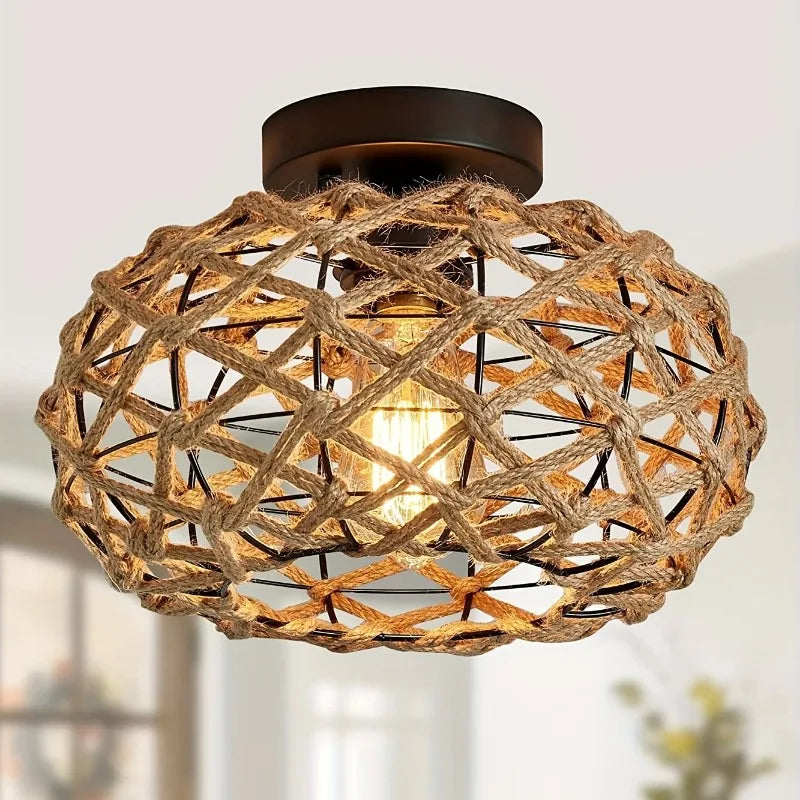 Rustic Rattan Rope Ceiling Light
