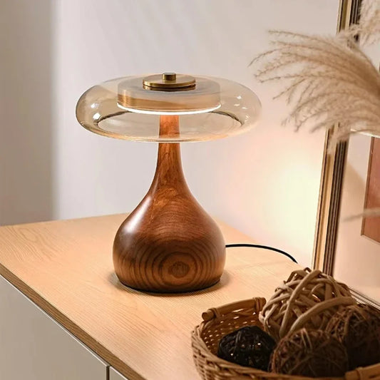 French Retro Wood & Glass Lamp