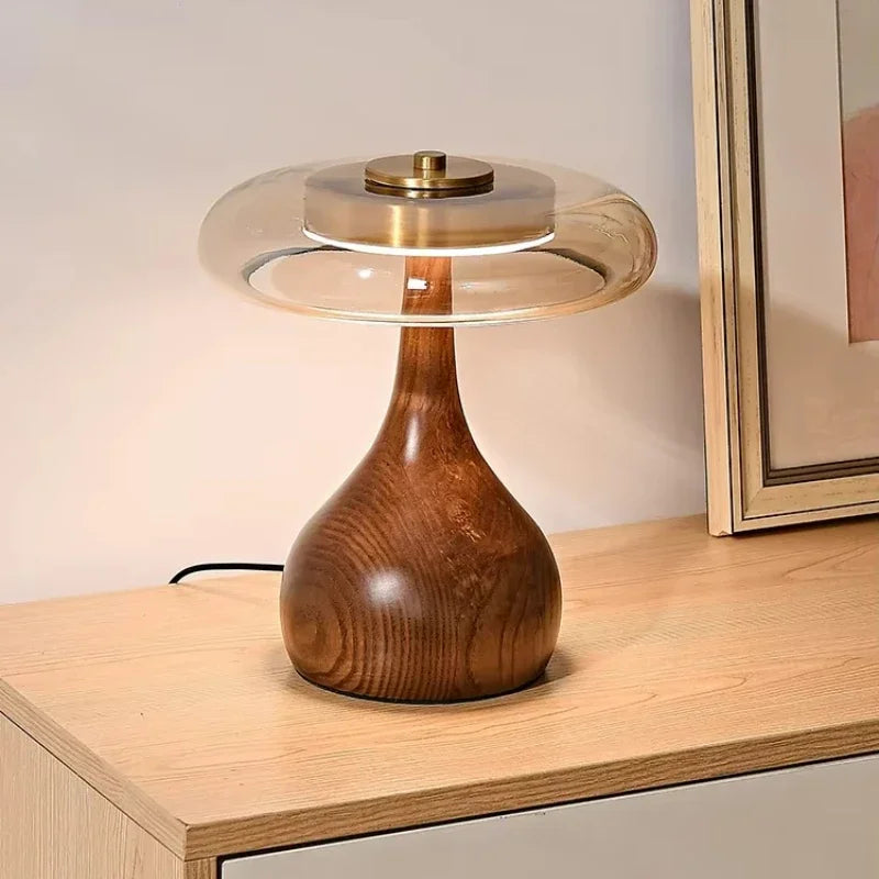 French Retro Wood & Glass Lamp